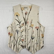 Coldwater Creek Womens Vintage Floral Decorative Button Up Vest Size L