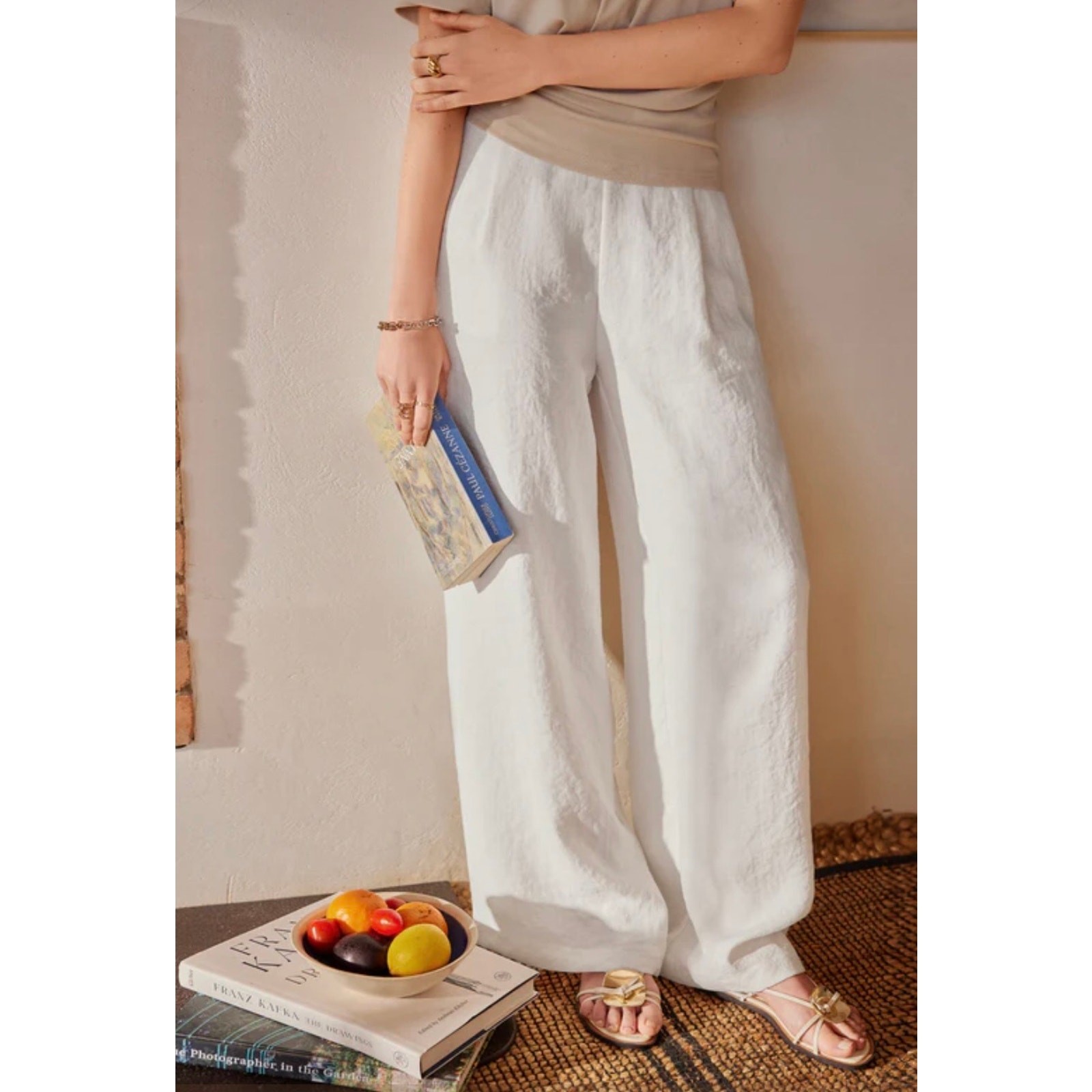 Brand New OGL Women's S Viscose-Linen Breezy Mid Rise Wide Leg Pant with Pockets