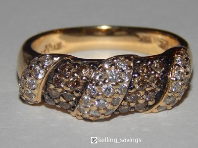 14K GELBGOLD LEVIAN 1,00 TCW DIAMANT WEISS & SCHOKOLADE GEDREHTER PAVE BANDRING