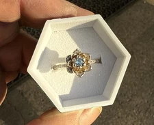 Zales Enchanted Disney Princess Jasmine Swiss Blue Topaz Diamond Flower Ring 9