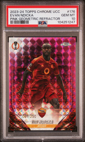 2023-24 Topps Chrome UEFA Mosaico Rosa /250 #176 Evan Ndicka PSA 10 - Foto 1 di 3
