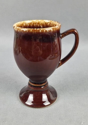 Vintage HULL Pottery USA MCM Brown Drip "Mirror Brown" Irish Coffee Pedestal Mug