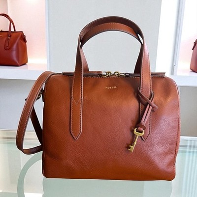 Fossil Sydney Satchel Brown Leather Crossbody Bag Handbag w