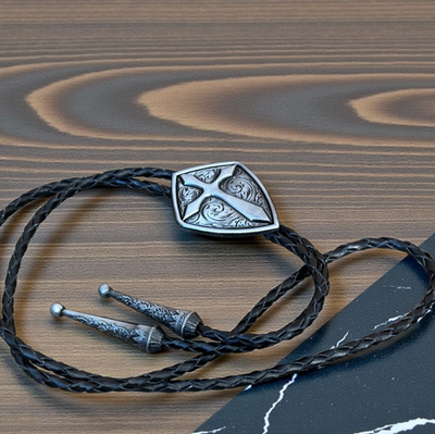 #ad Western Bolo Tie Cross Christian Cowboy Necktie Black Leather Cord for Men $16.99