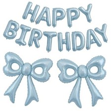 Blue Happy Birthday Balloons, 31 Huge Light Blue Bow Aluminum Blue Birthday