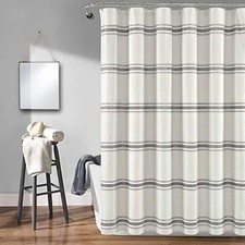 Shower Curtain Farmhouse Stripe, 72" x 72", Gray Grey