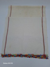 Vintage MCM Cannon 100 Cotton Dish Towels Orange Blue Border Crocheted Edges