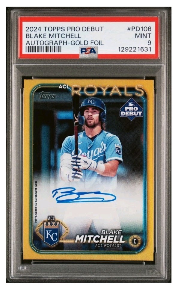 Blake Mitchell 2024 Topps Pro Debut #PD106 Gold Foil Autograph #/50 PSA 9 Royals
