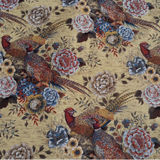 Vintage 70s Upholstery Fabric 9.5 YD Pheasant Birds Floral Pique Material MCM