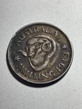 1943 Australia Shilling – King George VI – Merino Ram Design – .925 Silver Coin