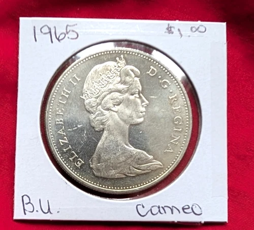 1965 BRILLIANT UNCIRCULATED CANADIAN SILVER DOLLAR COIN-MONEY
