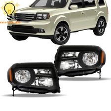 Headlight Headlamp Halogen Black Pair Left+Right Side For 2012-2015 Honda Pilot