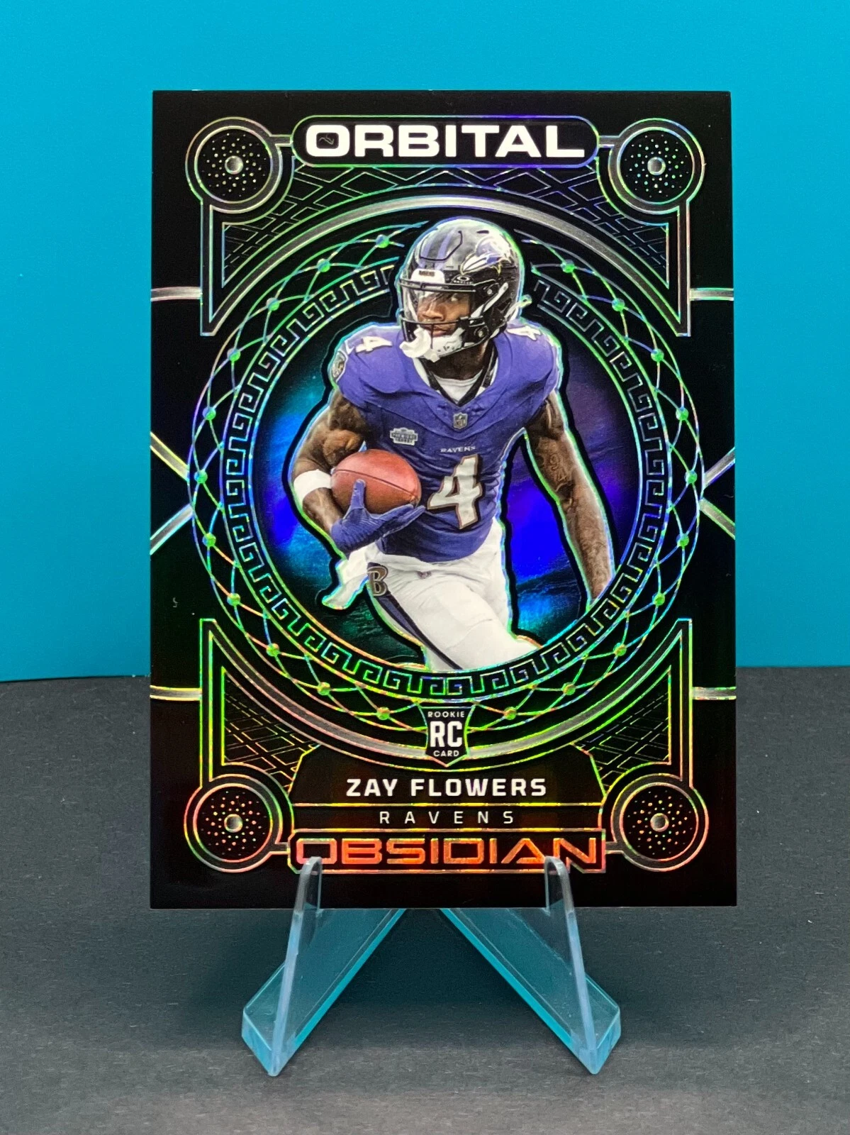 ZAY FLOWERS 2023 Panini Obsidian Orbital Green Electric Etch /35 RAVENS #3 RC