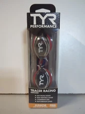 NEW TYR Swim Goggles Tracer Racing Mirrored Junior FINA Red Navy LGTRYM