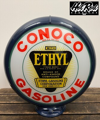 #ad CONOCO ETHYL GASOLINE Reproduction 13.5quot; Gas Pump Globe Dark Blue Body $175.00