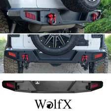 Powder-Coated Steel Rear Bumper for 2007-2018 Jeep Wrangler JK+LED Brake Lights