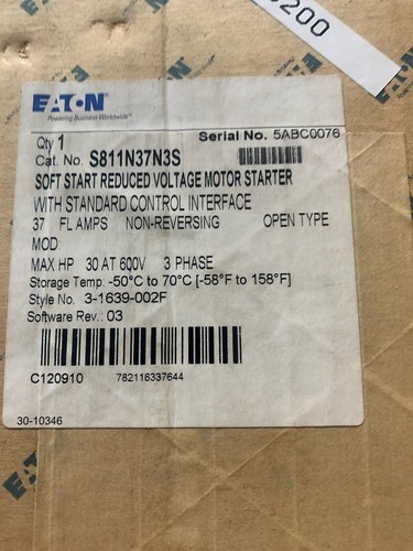 Eaton S811N37N3S "New" 37A 3P Non Combination IT Soft Starter N Frame 65mm