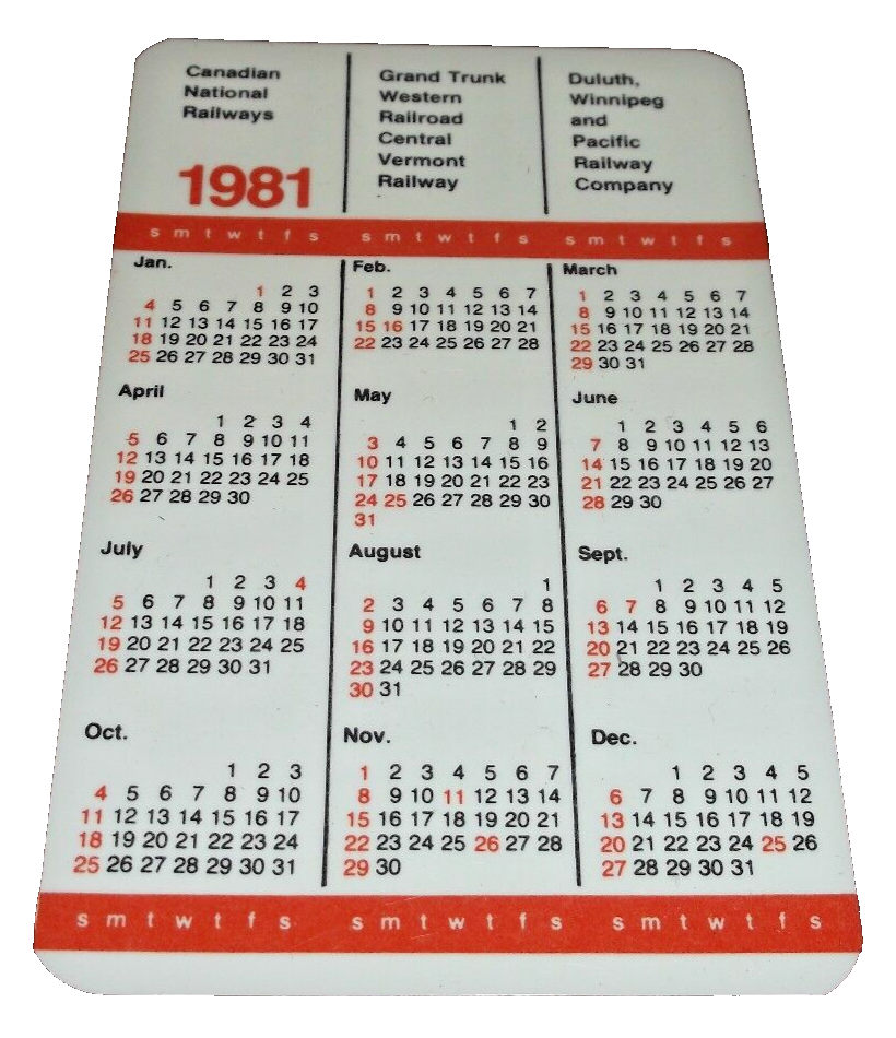 1981 CANADIAN NATIONAL EMPLOYEE/PUBLIC LAMINATED POCKET CALENDAR