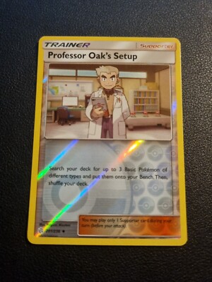 REVERSE HOLO Pokemon Sun Moon Cosmic Eclipse Card Professor Oak's Setup 201/236