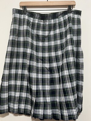 Lands' End Women's Plaid Box Pleat Skirt Top Of Knee Hunter