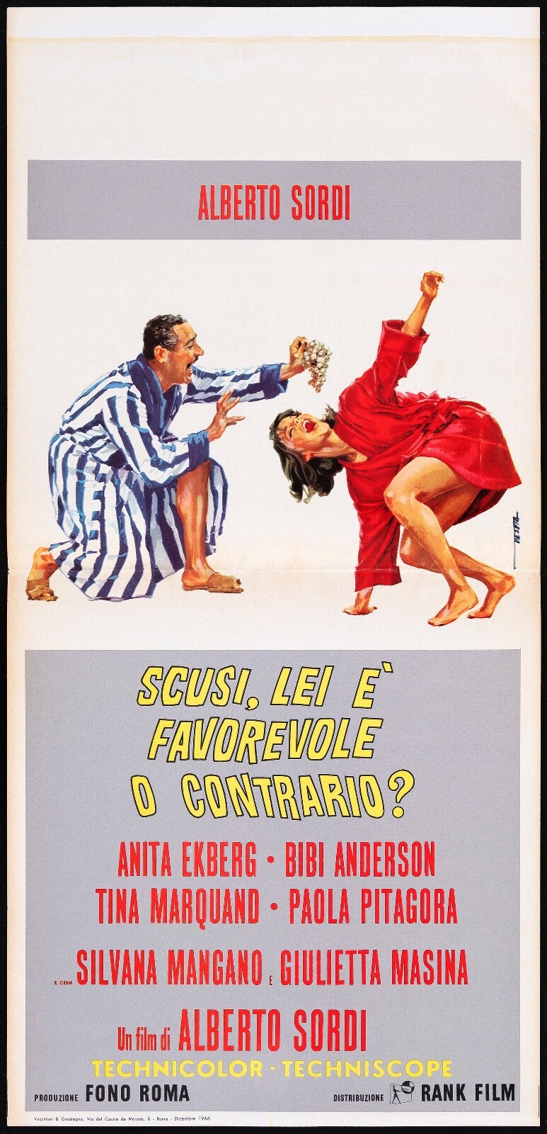 Locandina originale film Scusi, lei è favorevole o contrario? (2° tipo) (1966) - Regia di Alberto Sordi