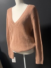 Forever 21 Sweater-Off The Shoulder- Loose Fit- Cable Knit- V Plunge- Size Small