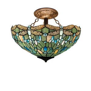 Tiffany Ceiling Fixture Lamp Semi Flush Mount 16 Inch Stained