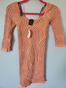 Nwt 2b Bebe 3 4 Short Sleeve Liz Tubular Crochet Dress Coral P S Xxs Xs Small Ebay