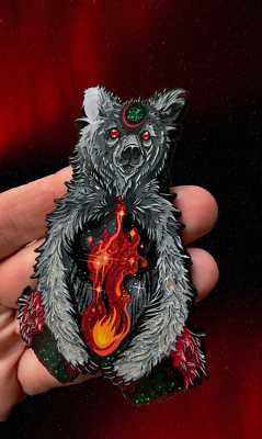 Fire In The Belly Forest Bear Dark Art Print Pin LE 125 Almost