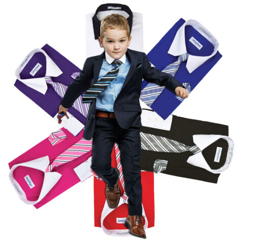 Berlioni Italy Boys Two Toned Kids Toddlers Dress Shirt With Tie & Hanky Set - 第 1/7 張圖片