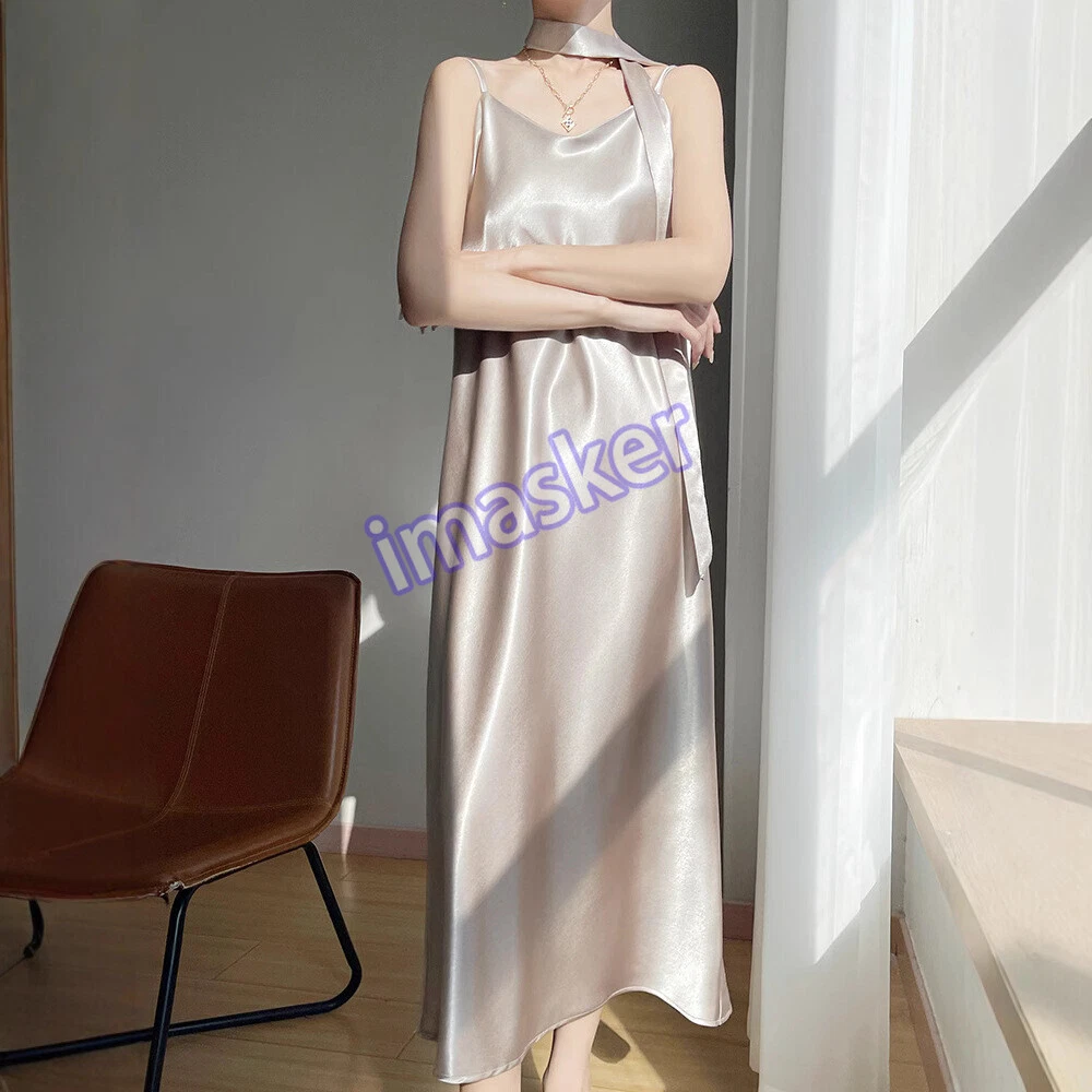 OFF WHITE Abito donna estivo raso scollo a V camicetta nuovo sexy senza maniche gonne lunghe