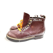 Vintage 1940s 'Chore Boy' Leather Work Boots Boys Brown NOS Size 11 Amish