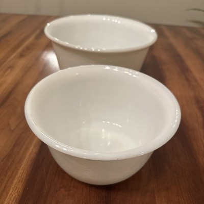 General Electric Milk Glass 7'' & 9'' Mixer Bowls White Pebbled A GE Pair Of MCM