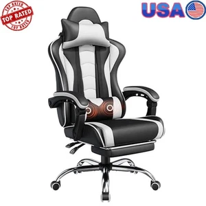 Ergonomic Gaming Chair W/ Massage Lumbar Support & Adjustable Footrest New