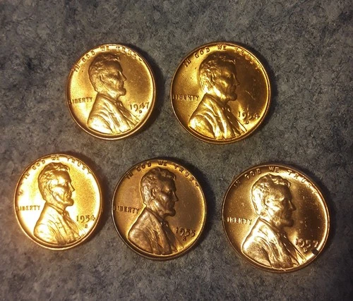 1947D, 1954D, 1954S, 1955D, 1957D   AU/BU Wheat Pennies