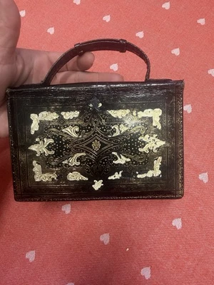 vintage Florentine leather handbag features intricate gold-embossed details - Image 1 of 4