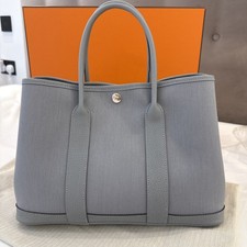 HERMÈS Garden Party 30 - Gris Pantin Canvas / Palladium Hardware