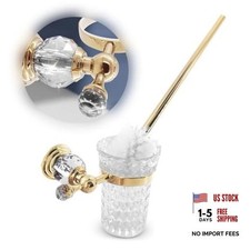 Toilet Brush and Holder Set, Wall Mounted, Clear Bowl Gold Glass Gold Glass