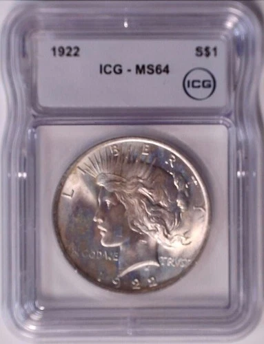 1922 Peace Silver Dollar $1 ICG MS64 Toner