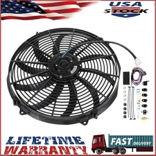 16" High Performance 12V Electric Slim Radiator Cooling Fan w/Mounting Kit Black