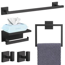5-Pieces Matte Black Bathroom Hardware Accessories Set 23.6 Inch Towel Bar Se...