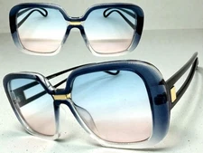 OVERSIZED Classic Vintage Retro Style SUNGLASSES Large Square Blue & Black Frame