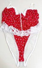 VTG Sachet Large fits Medium Heart Valentine Red Lace Satin Ruffle Teddy GUC