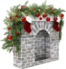 Christmas Cardboard Fireplace Prop 3D Artificial White Brick Rustic Fake