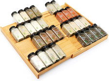 Bamboo Spice Drawer Organizer, 4-Tier Spice Rack for Cabinet