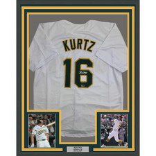 Framed Facsimile Autographed Nick Kurtz 35x39 Oakland White Reprint Jersey