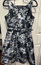 Eliza J Blue Jacquard Fit & Flare Dress Pockets 10P Silver Blue Classic New Year