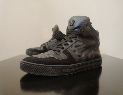 Versace Sneaker Schwarz Hi Top Palazzo Medusa Leder + Samt 40 EU Unisex