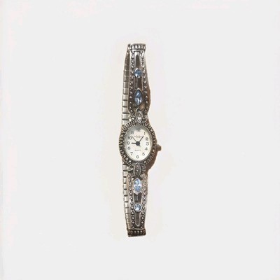 L.A. Express Marcasite's Silver Tone Quartz Analog Women's Watch
