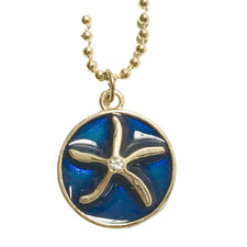 Gold Starfish Necklace 24" Crystal Sea Nautical Island Blue Enamel Plated Charm
